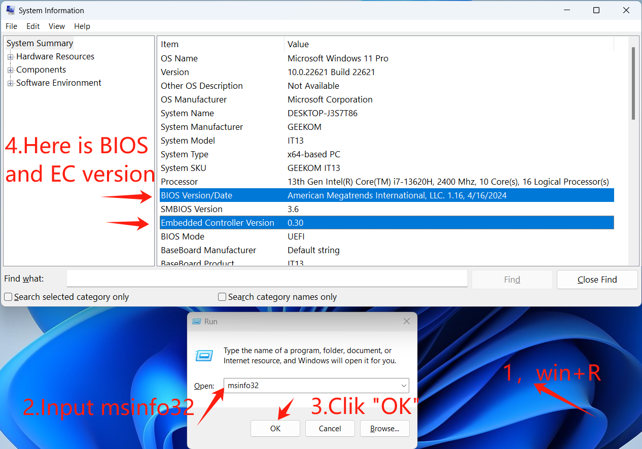 Checking BIOS and EC versions in Windows System Information