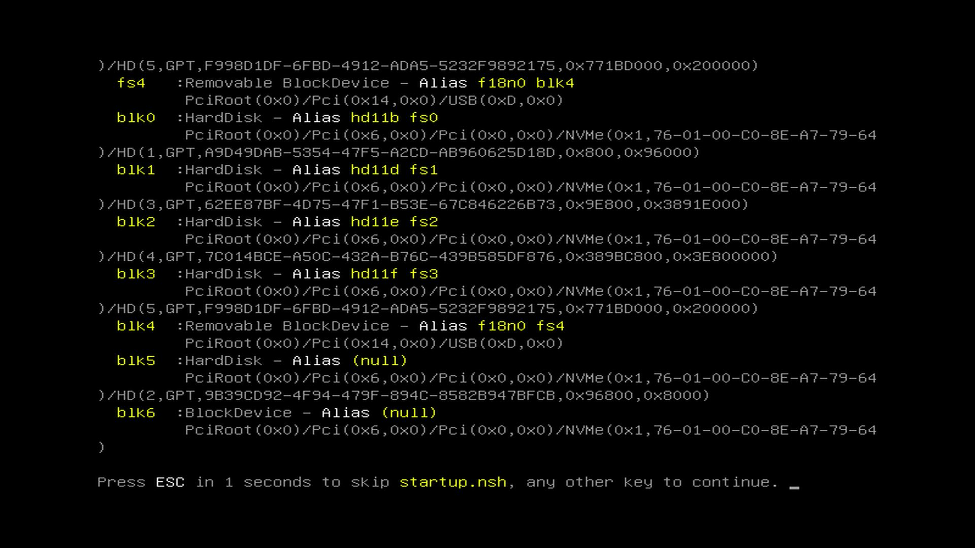UEFI Shell countdown before startup.nsh runs automatically
