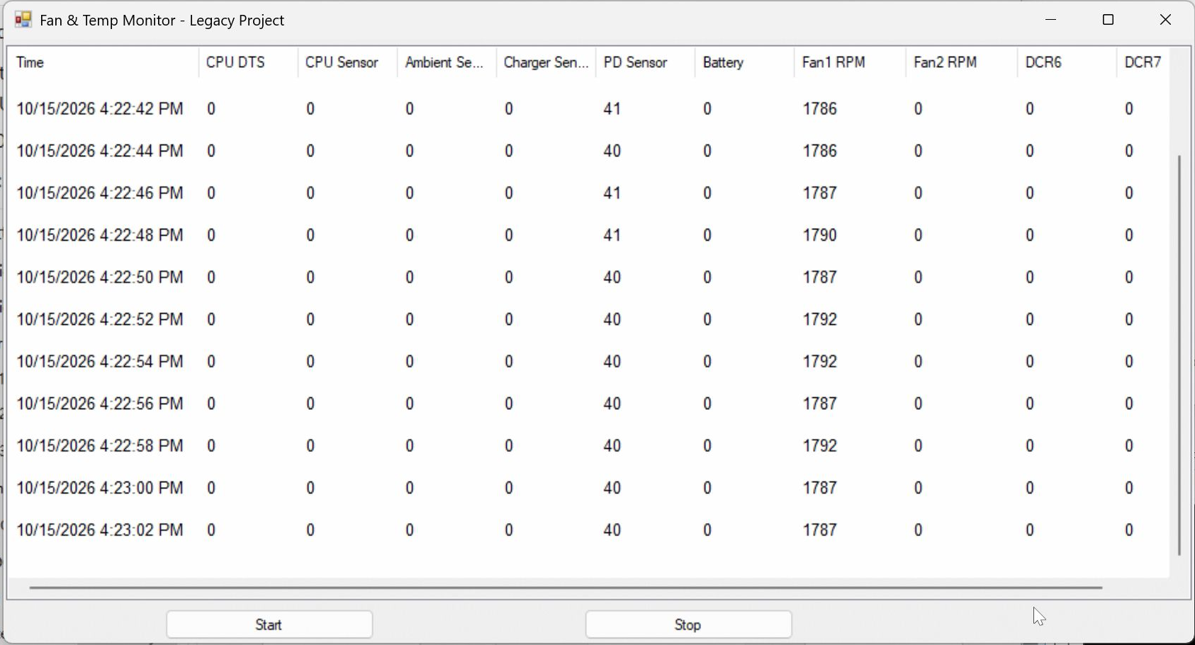 Fan Monitor window